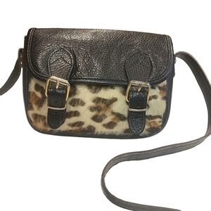 HOLT RENFREW Vintage Y2K Italian Leather Horse Pony Hair Black Purse Mobwife EUC